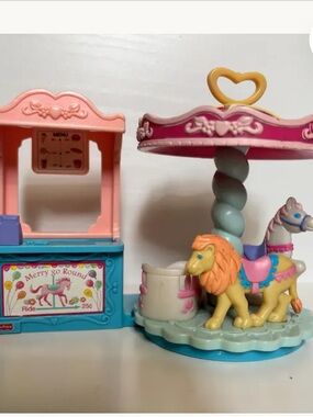 Vintage Fisher-Price Mini Carousel Playset in Pink, Blue & White